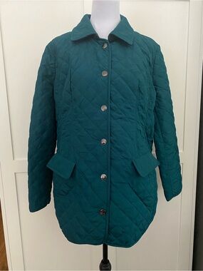 Chico's Size 2 Teal Quilted Button-Front Puffer Jacket Lightweight Pockets